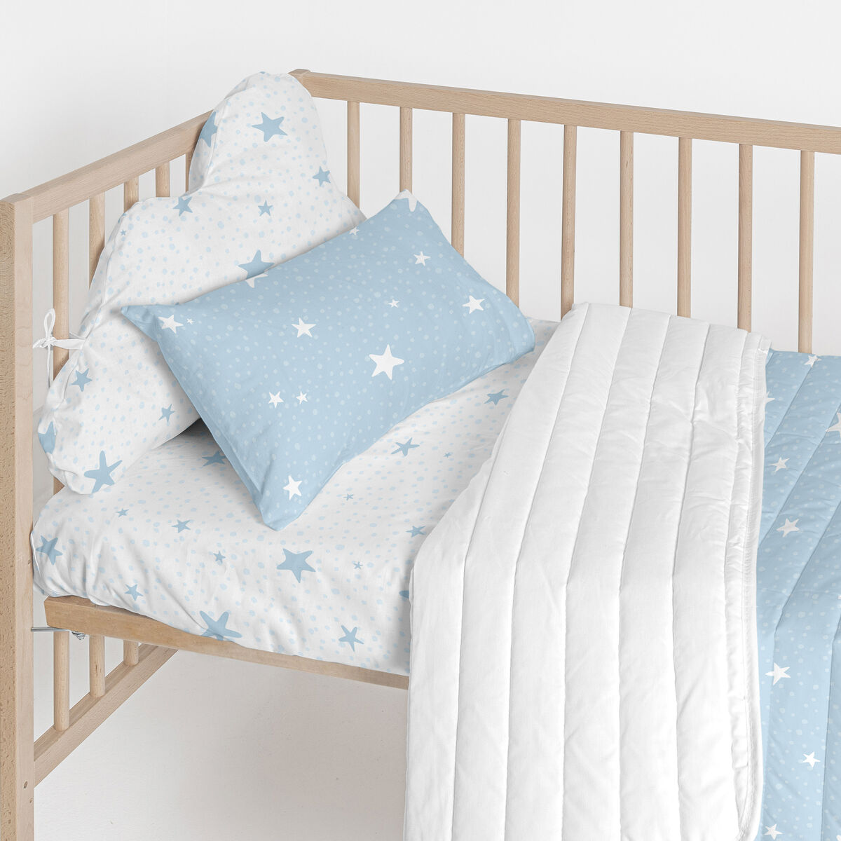 Paracolpi per culla HappyFriday Basic Kids Little star  Azzurro 60 x 40 cm